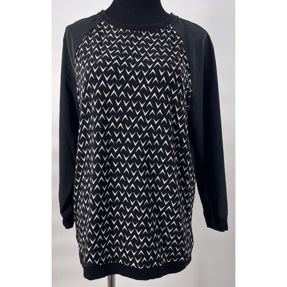 Daisy Fuentes Womens Black White Blouse Size Medium Long‎ Sleeves
